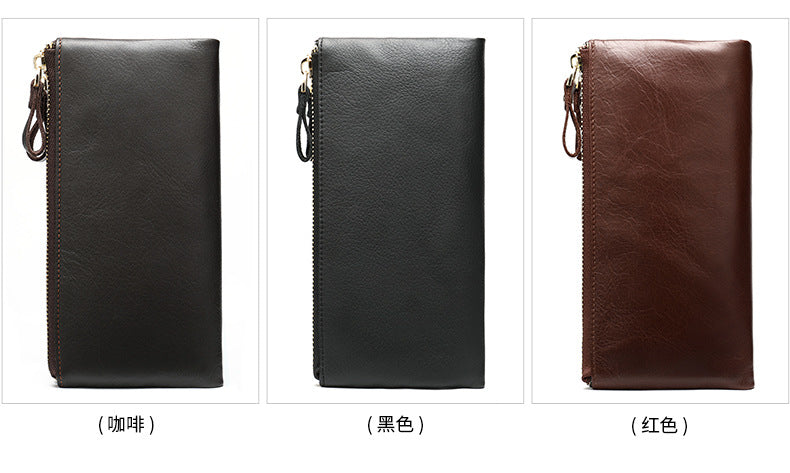 Men's long wallet made of genuine cowhide leather OL commuting large capacity zipper clutch bag