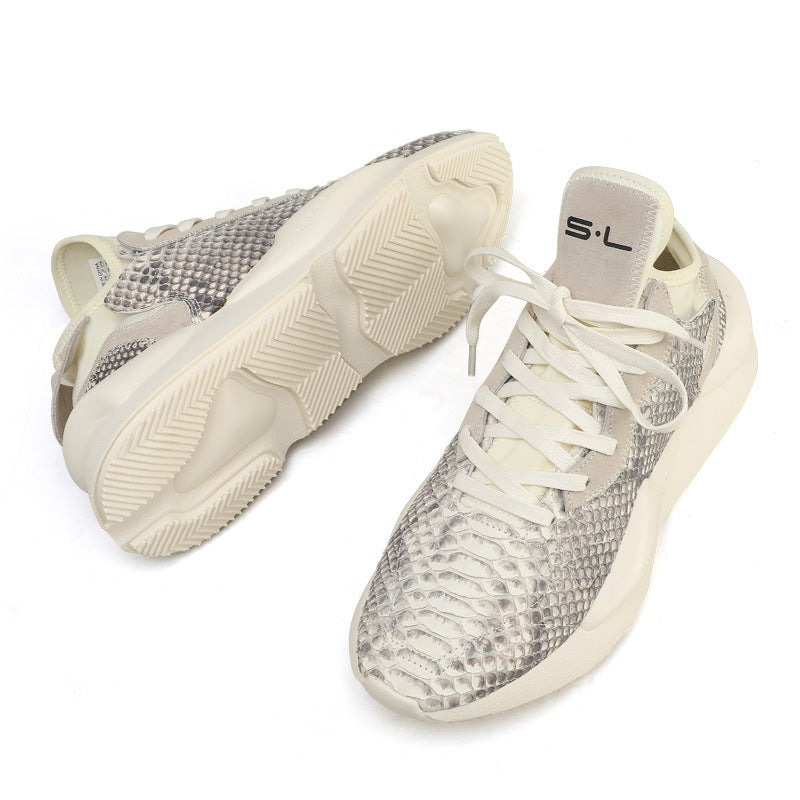 Python Skin Genuine Leather Men's Sneakers Casual Wear-resistant Breathable Thick Sole Men's Shoes