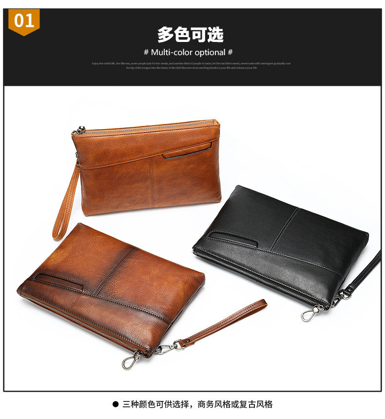 Men's Clutch Bag, Cowhide Genuine Leather, Large Capacity, Retro Fashion, Men's Handbag