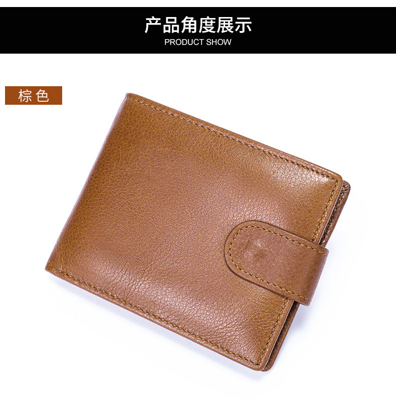 Men's Wallet RFID Genuine Cowhide Leather Card Holder Coin Casual Retro Large Capacity Clutch Bag