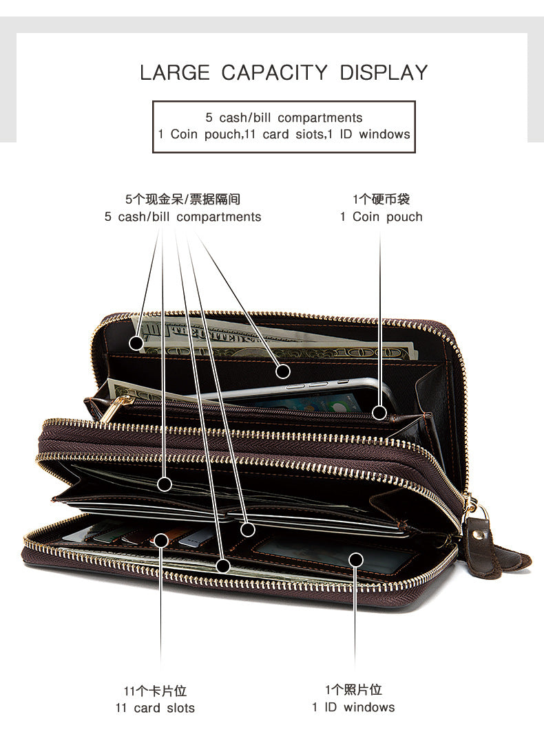 Men's long wallet made of genuine cowhide leather Korean fashion business clutch bag men's wallet card bag