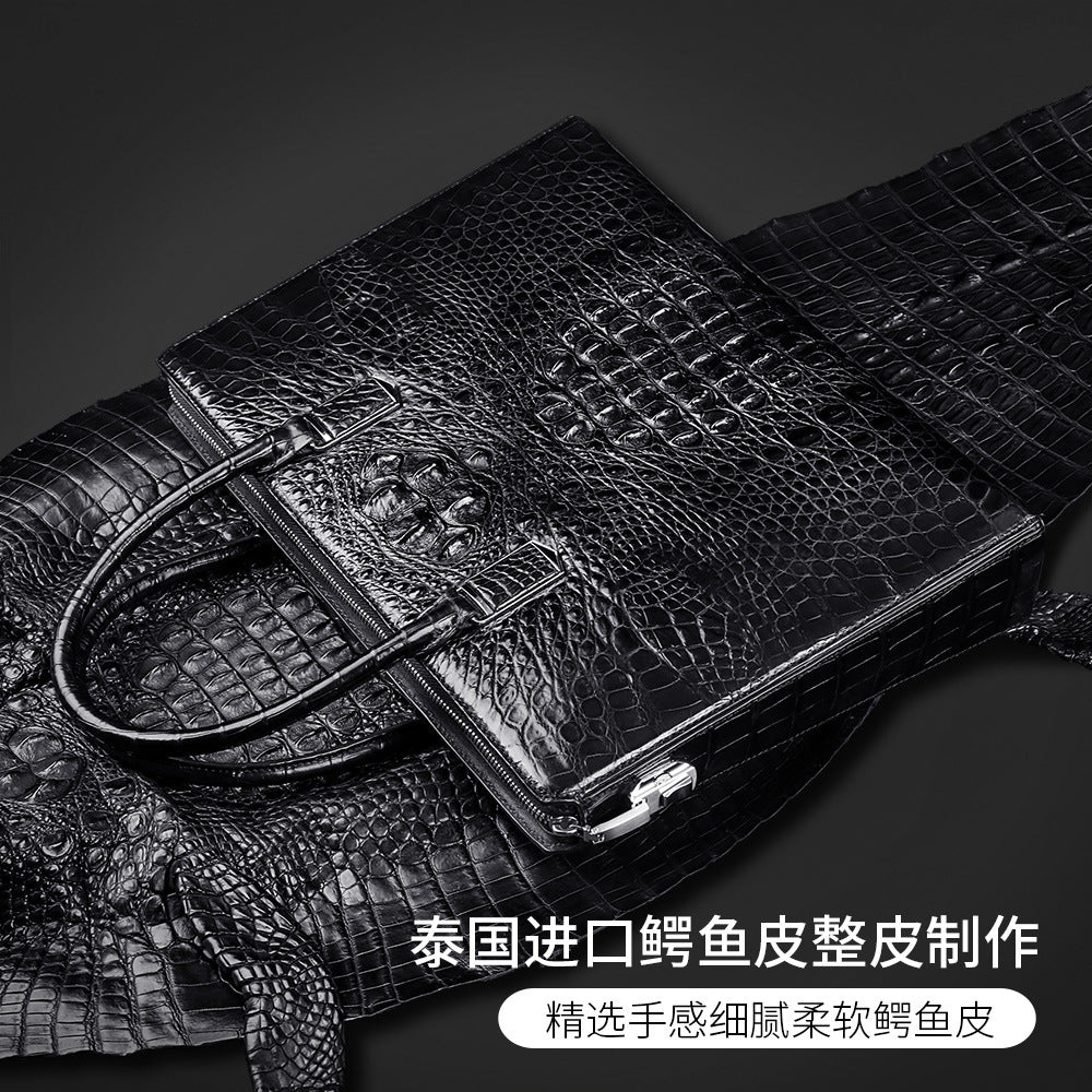 Siamese crocodile bone skin men's briefcase handbag anti-theft security lock genuine leather luxury business bag handbag