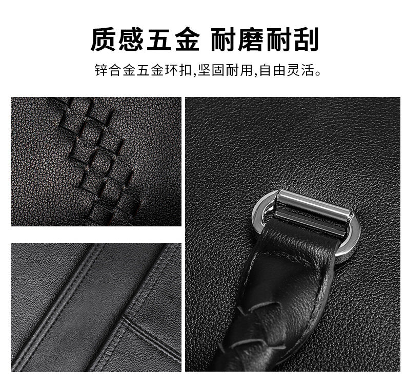 Men's Handbag Genuine Leather Cowhide Fashion Business Large Capacity Business Briefcase Computer Bag Hand-knitted Men's Handbag