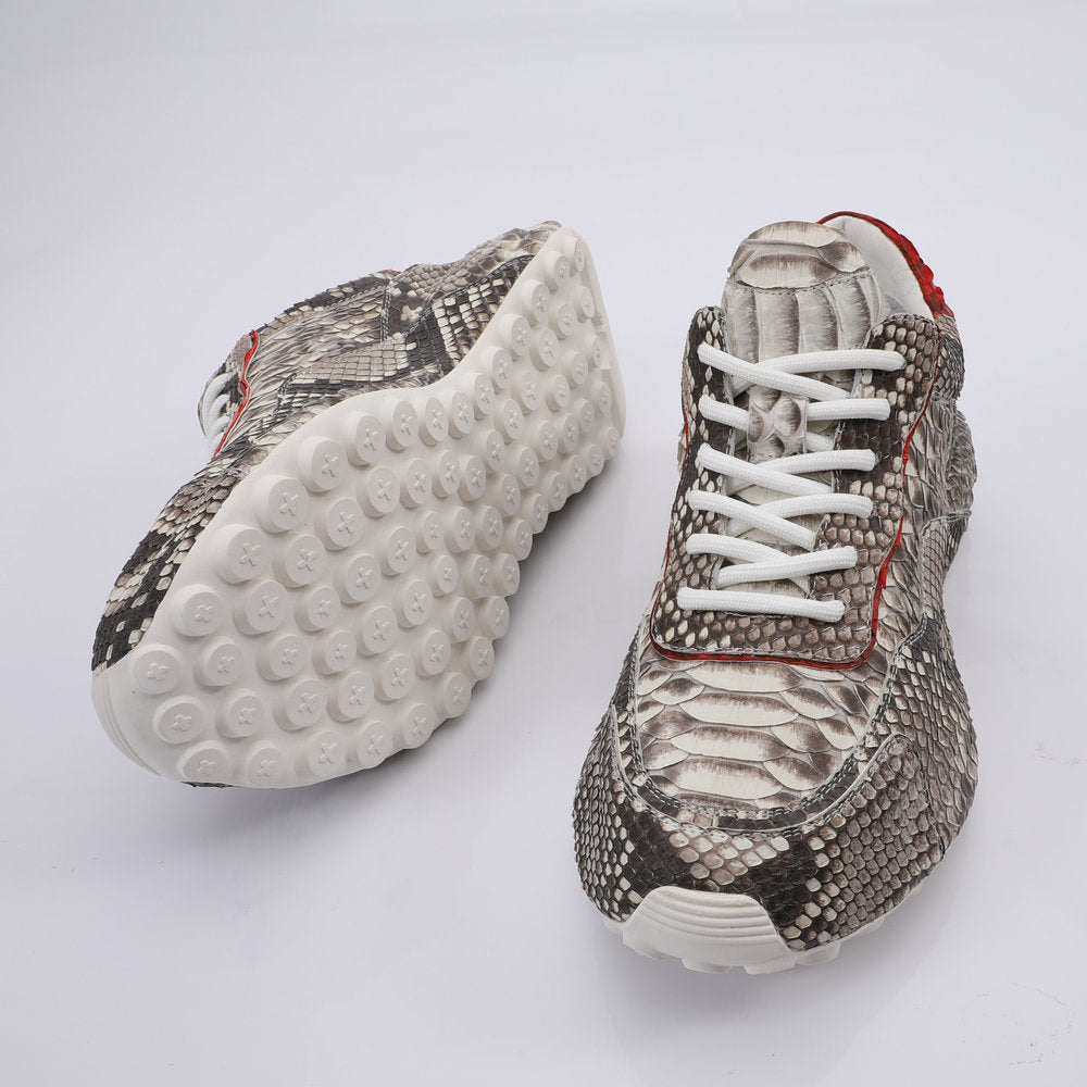 Python Skin Genuine Leather Men's Sneakers Sports Casual Shoes Fashion In Heels Men Shoes