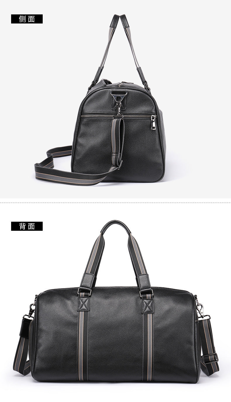 Men's Fitness Bag Genuine Cowhide Leather Dry/Wet Separate Short-distance Luggage Bag Men's Travel Bag Shoulder Bag