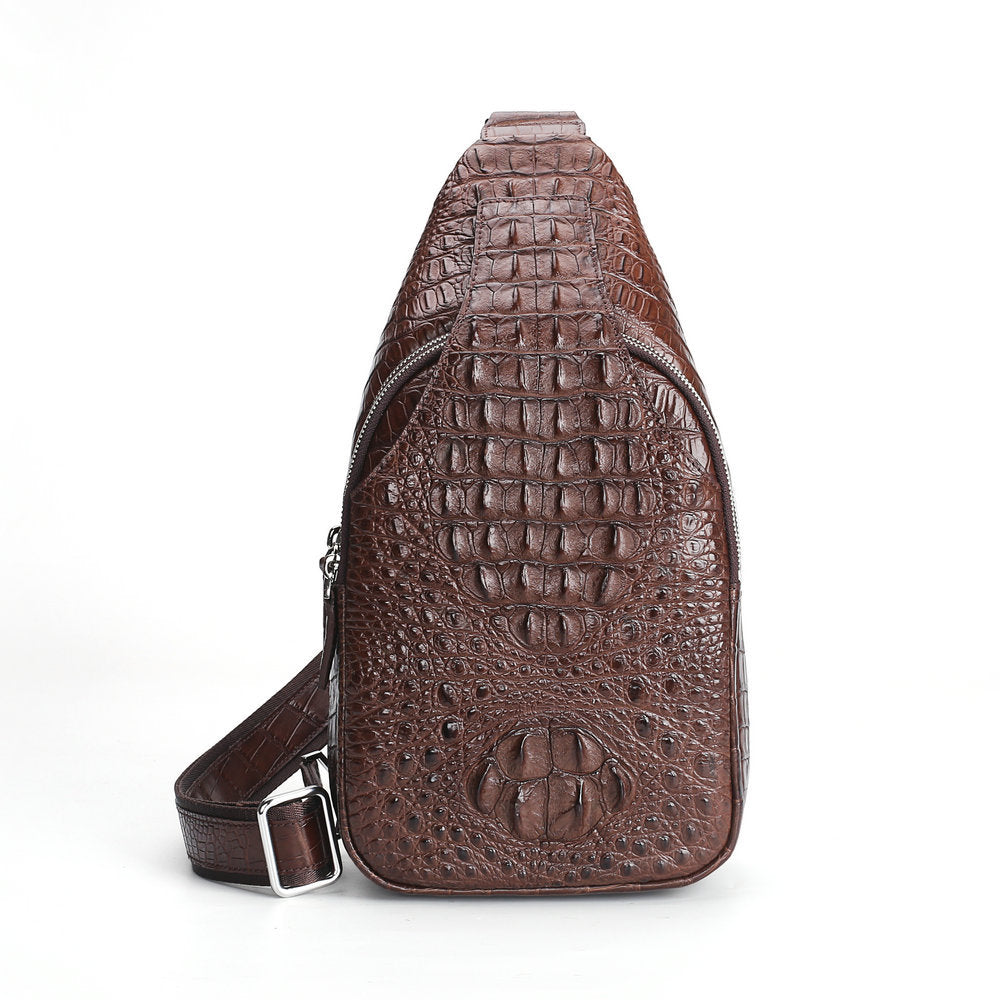 Men's Bust Bag Crocodile Skin Genuine Leather Large Capacity Outdoor Sports Backpack Casual Fashion Waist Pouch