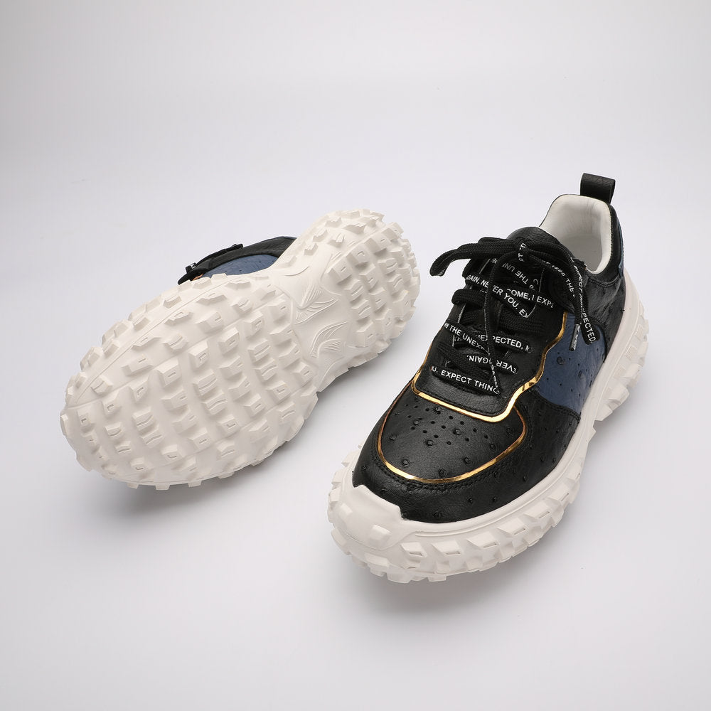Ostrich skin genuine leather men's shoes tire sole tank shoes fashion casual anti-slip men's shoes