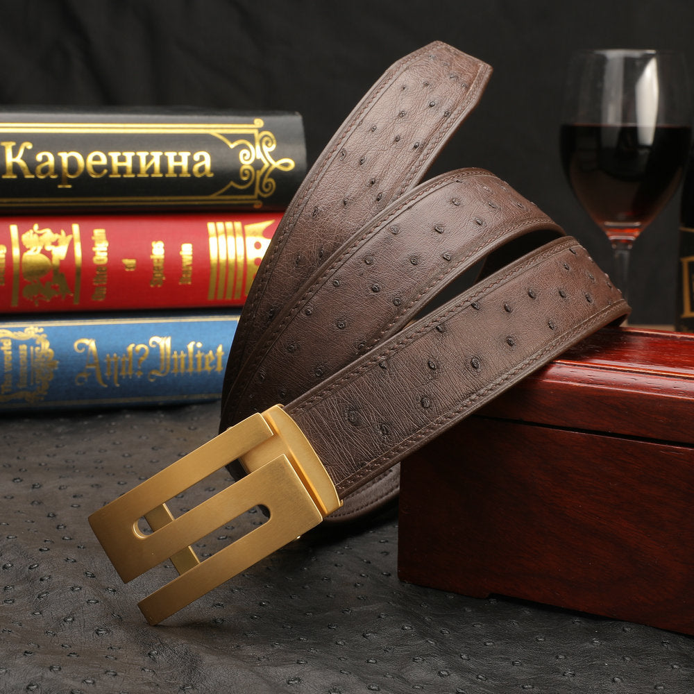 New Ostrich Skin Genuine Leather Men's Belt Automatic Buckle Width 3.4cm Business Casual Luxury Men's Belt