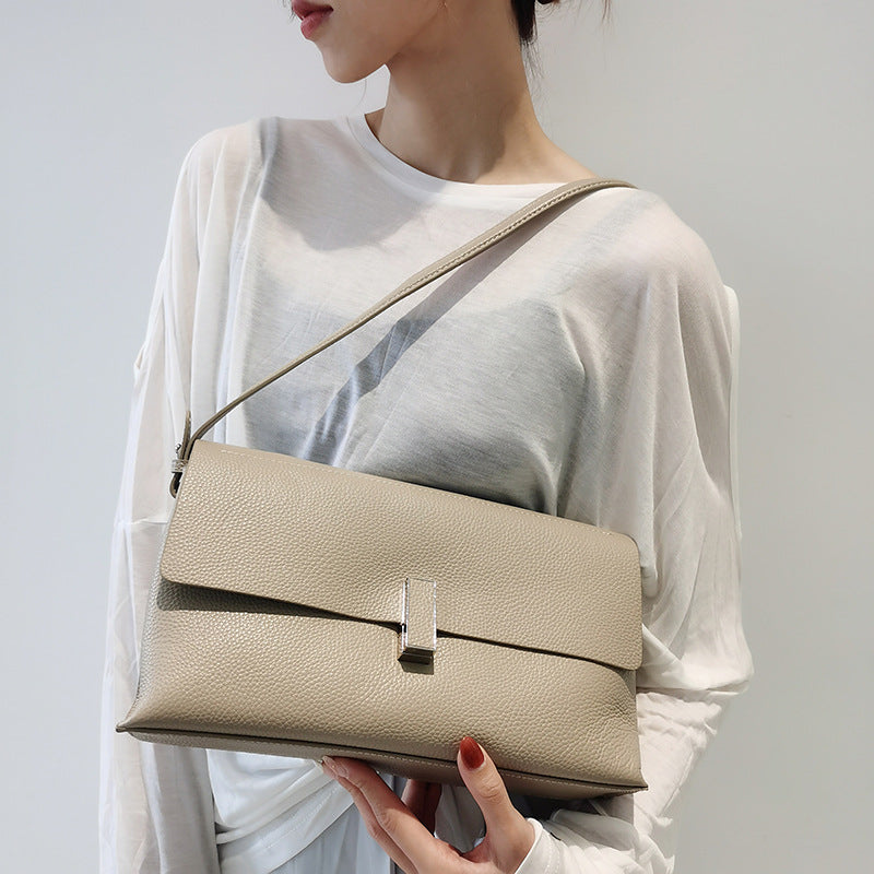 Cowhide shoulder bag women's bag fashionable simple shoulder bag crossbody bag large capacity