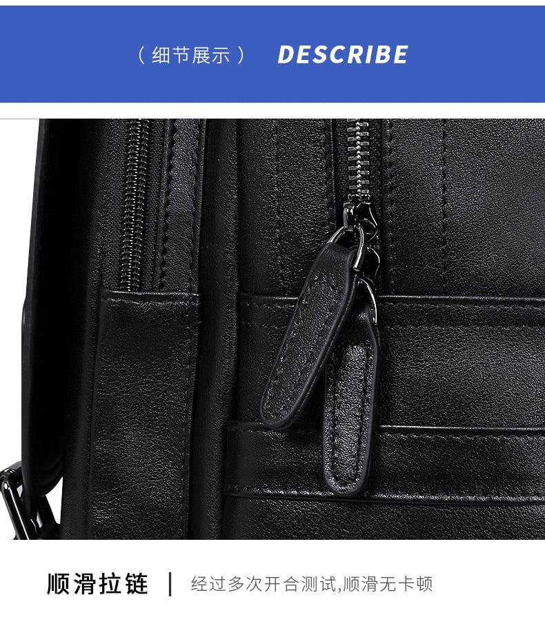 Men's backpack, genuine cowhide leather, casual business, travel fashion, waterproof, large capacity, double shoulder backpack