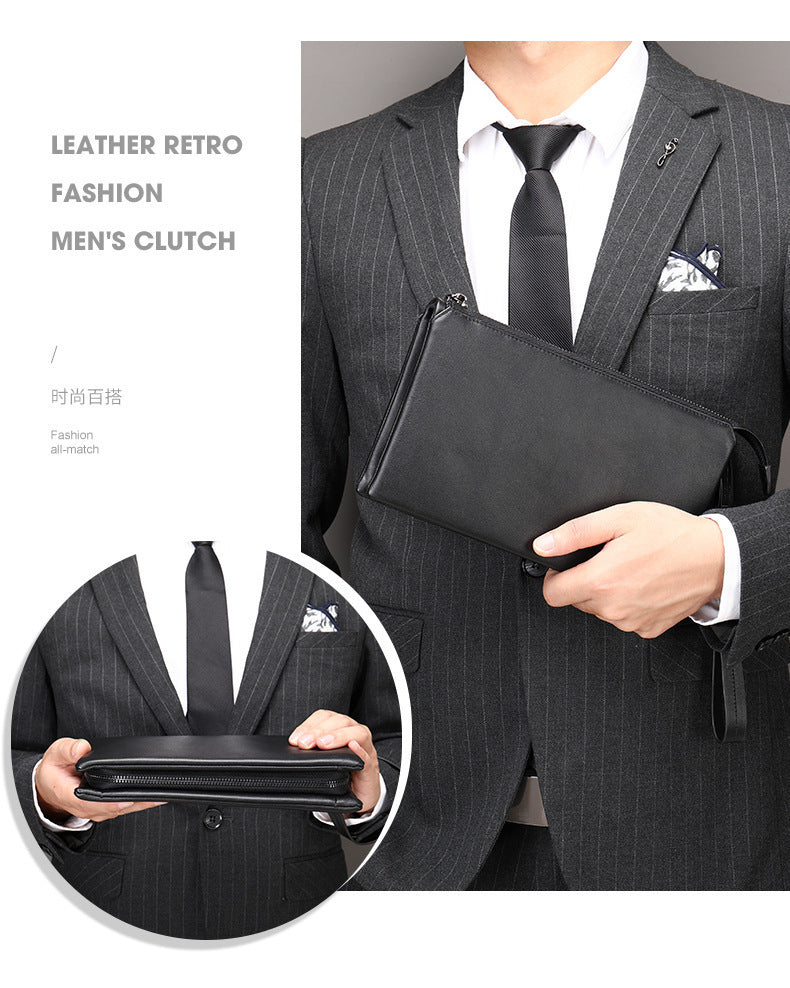 Men's clutch bag Genuine cowhide leather large capacity business casual men's handbag
