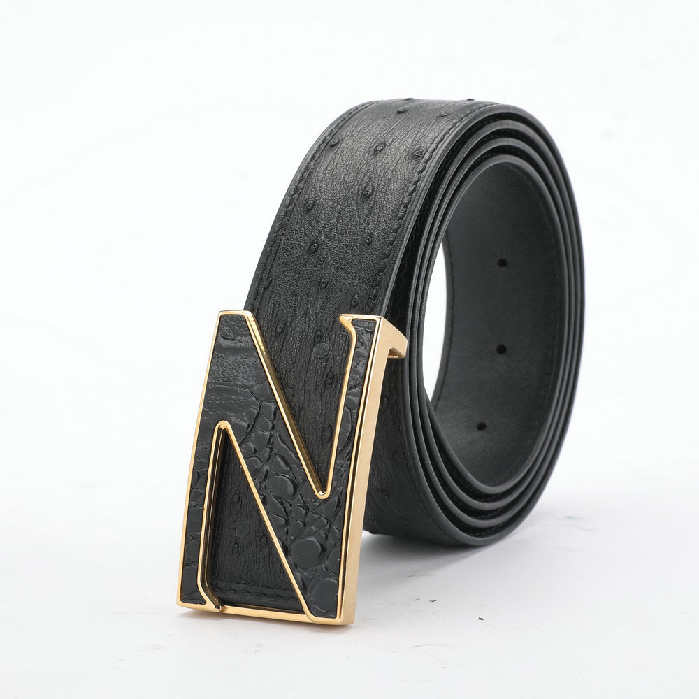 Ostrich skin genuine leather men's belt fashion business casual smooth buckle men belt