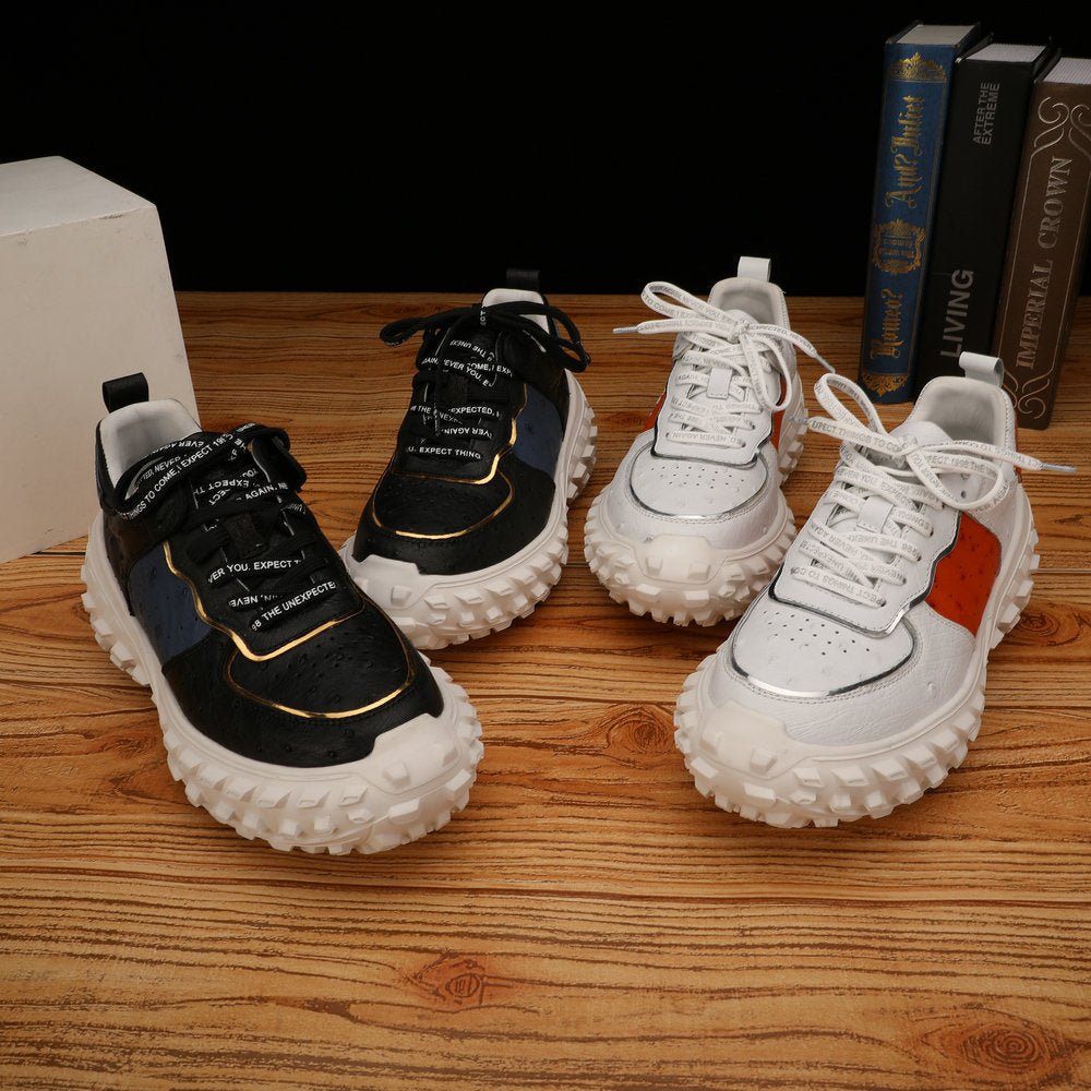 Ostrich skin genuine leather men's shoes tire sole tank shoes fashion casual anti-slip men's shoes