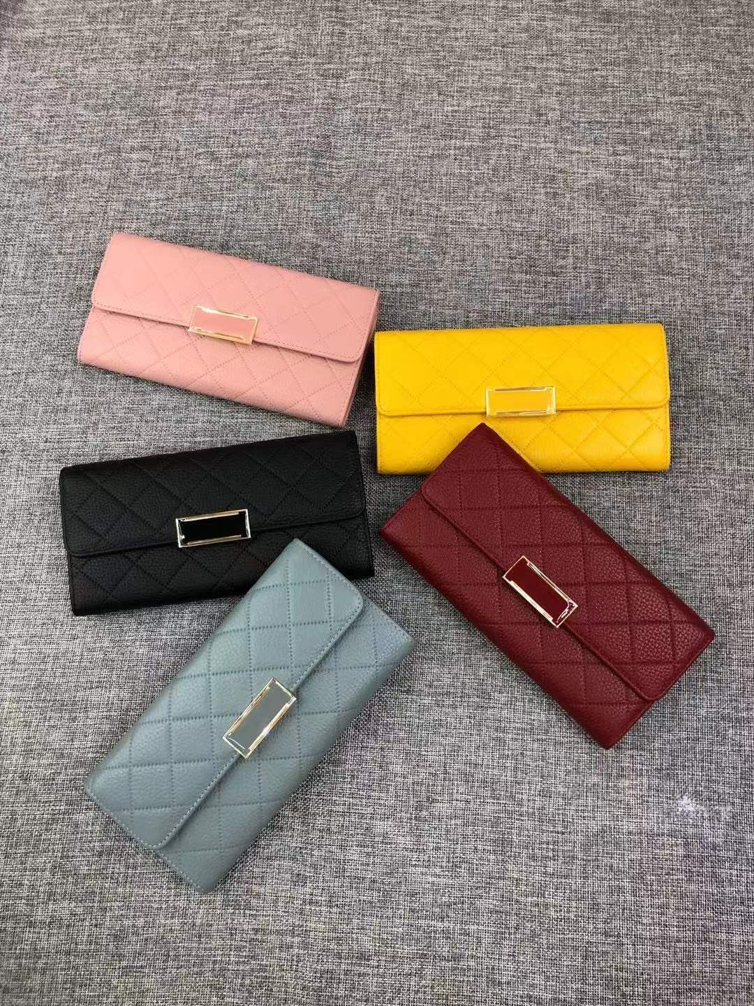 Ladies genuine leather long wallet check wallet cowhide clutch bag mobile pouch fashion