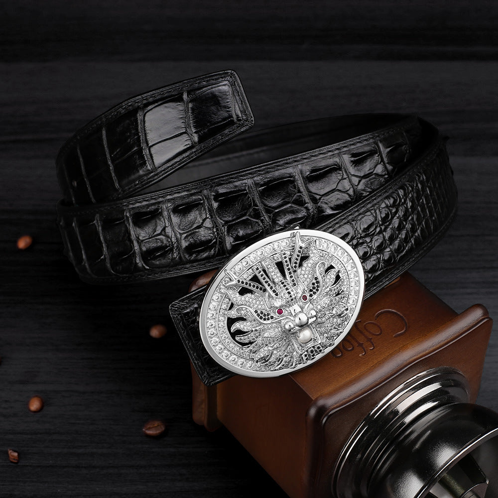Men's Belt Siamese Crocodile Skin Genuine Leather Smooth Buckle Business Casual Men's Belt