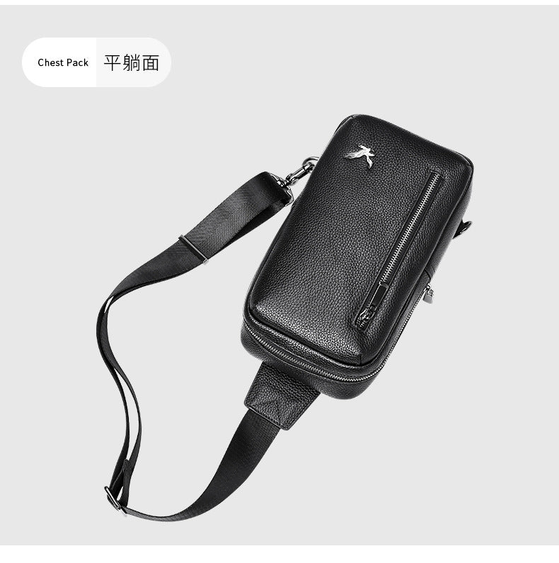 Men's bust bag cowhide Korean casual fashion simple crossbody bag