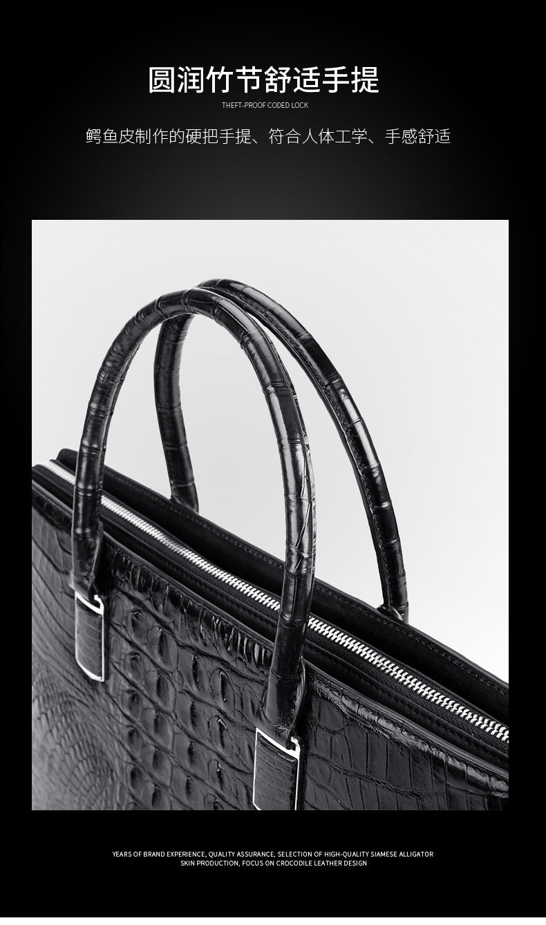 Siamese crocodile bone skin men's briefcase handbag anti-theft security lock genuine leather luxury business bag handbag