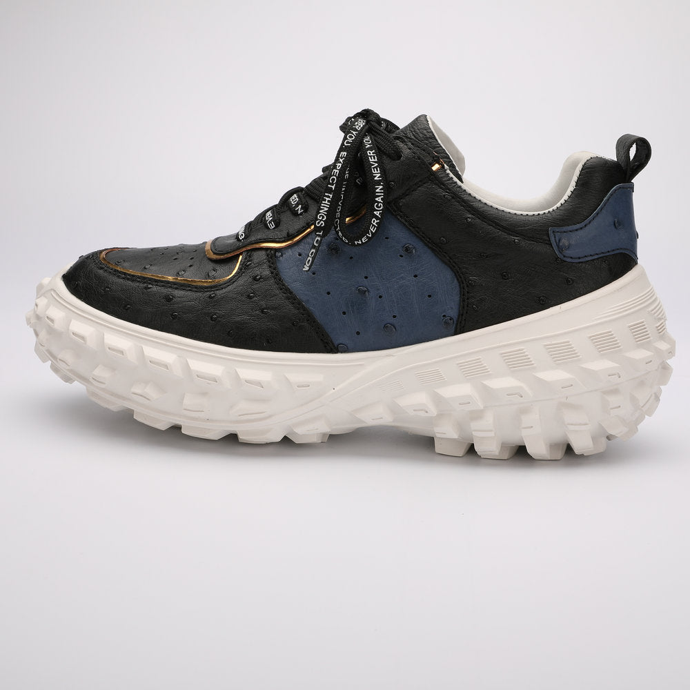 Ostrich skin genuine leather men's shoes tire sole tank shoes fashion casual anti-slip men's shoes