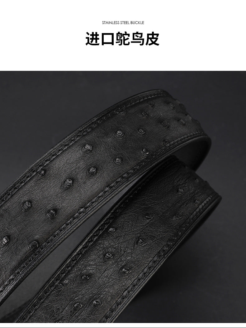 Width 3.8cm Ostrich Skin Genuine Leather Men's Belt Casual Plate Buckle Needle Buckle Men Belt No Buckle