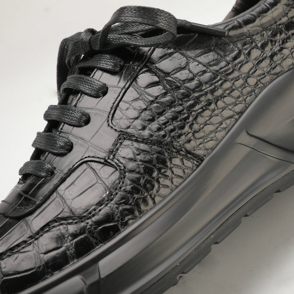 Crocodile Belly Skin Genuine Leather Men's Casual Shoes Rubber Thick Sole Athletic Shoes Air Cushion Damping Sneakers