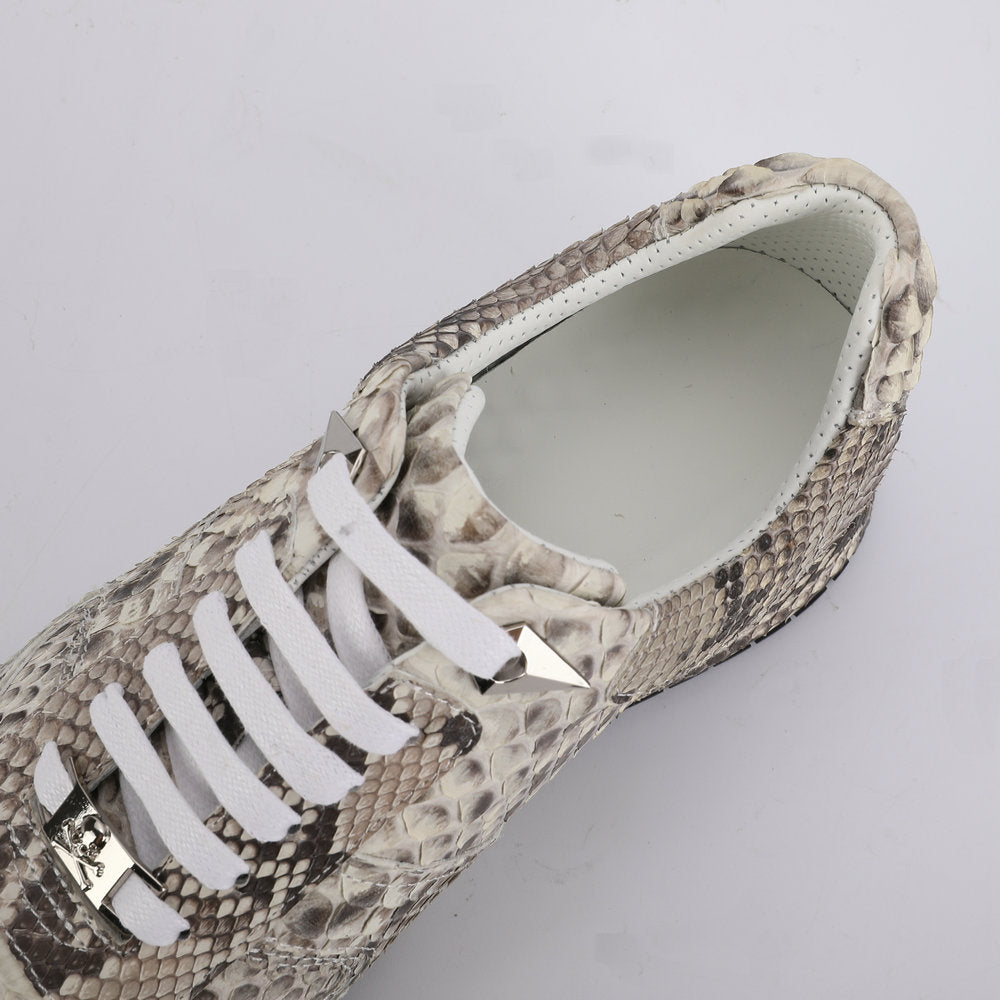 Python Skin Genuine Leather Men's Sneakers Sports Casual Shoes Wear-resistant Breathable Men Shoes
