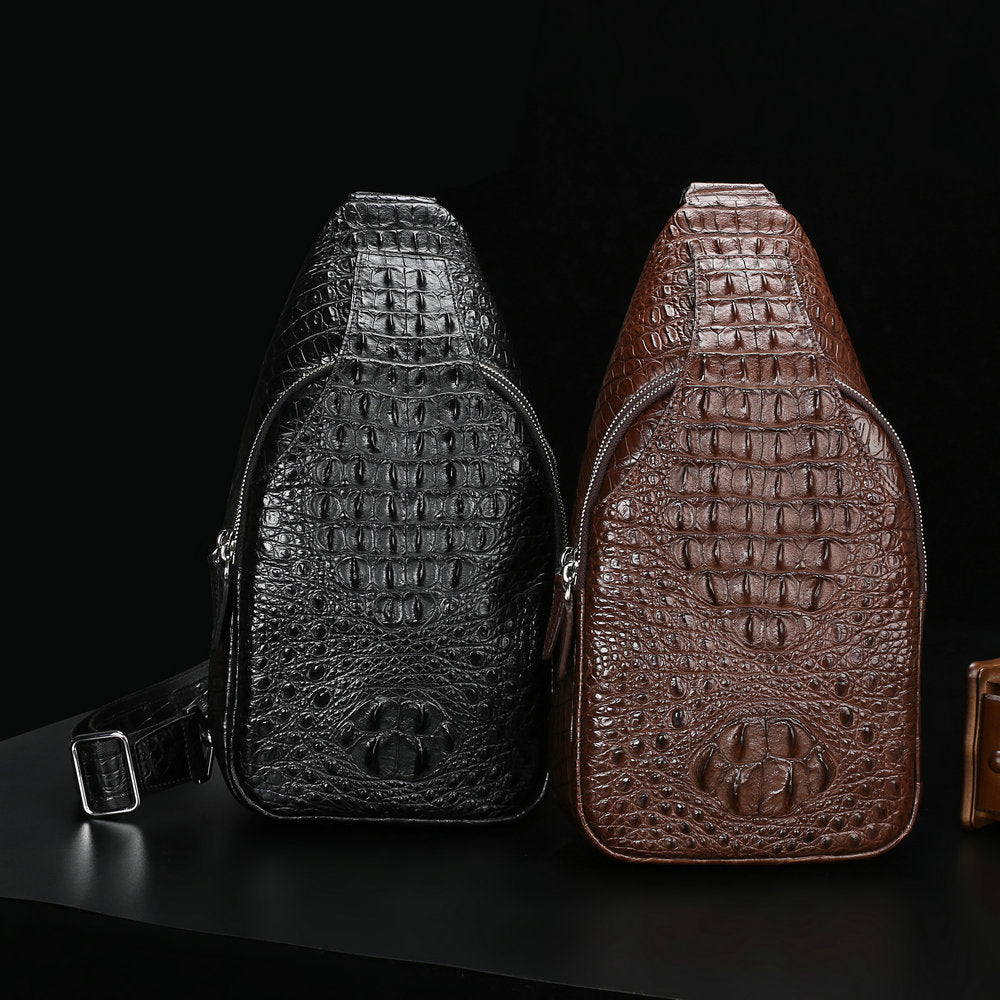 Men's Bust Bag Crocodile Skin Genuine Leather Large Capacity Outdoor Sports Backpack Casual Fashion Waist Pouch