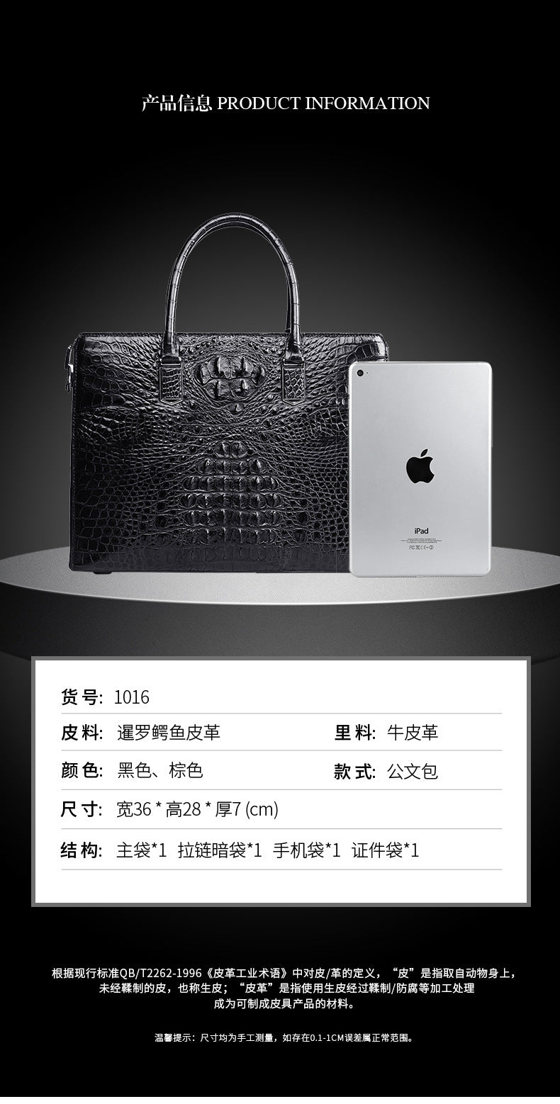 Siamese crocodile bone skin men's briefcase handbag anti-theft security lock genuine leather luxury business bag handbag