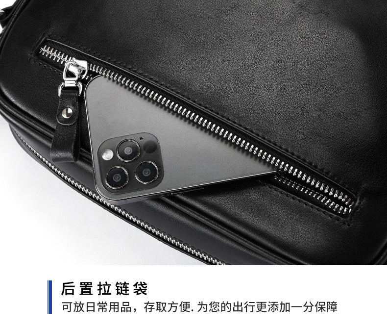 Men's shoulder bag, genuine cowhide leather, business fashion, large capacity, crossbody bag