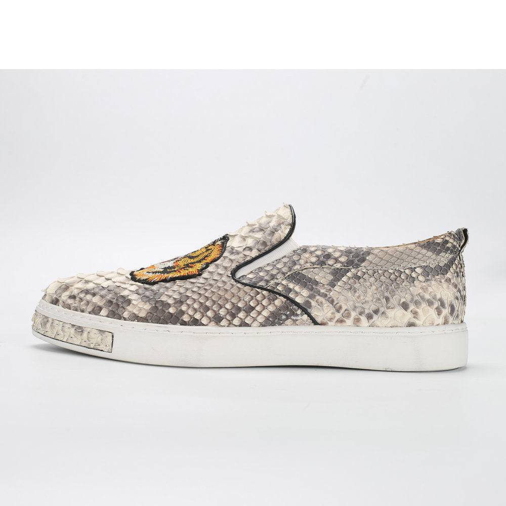 Python Skin Genuine Leather Men's Moccasins Embroidery Tiger Head Fashion Men Shoes Casual Shoes