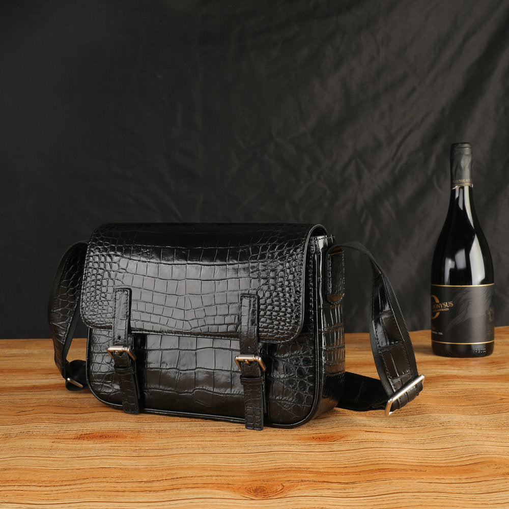 Siamese Crocodile Belly Skin Genuine Leather Cambridge Bag Men's Simple Commuting Casual Crossbody Shoulder Bag