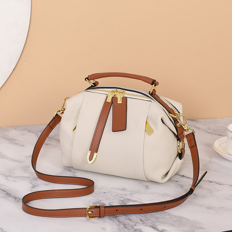 Cowhide crossbody genuine leather ladies bag large capacity one shoulder Boston ladies handbag