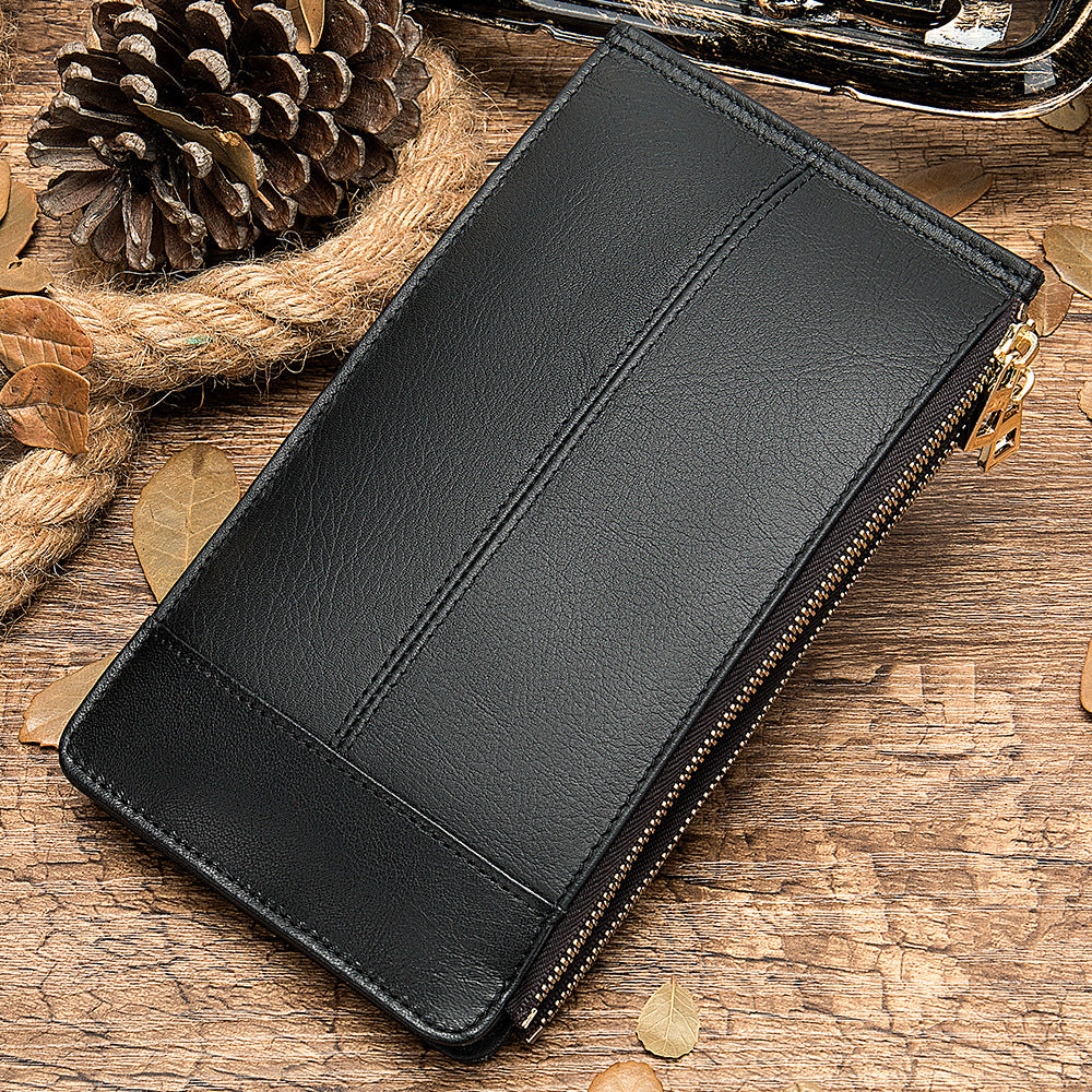 Men's long wallet made of genuine cowhide leather large capacity clutch bag Korean fashion unique zipper men's wallet