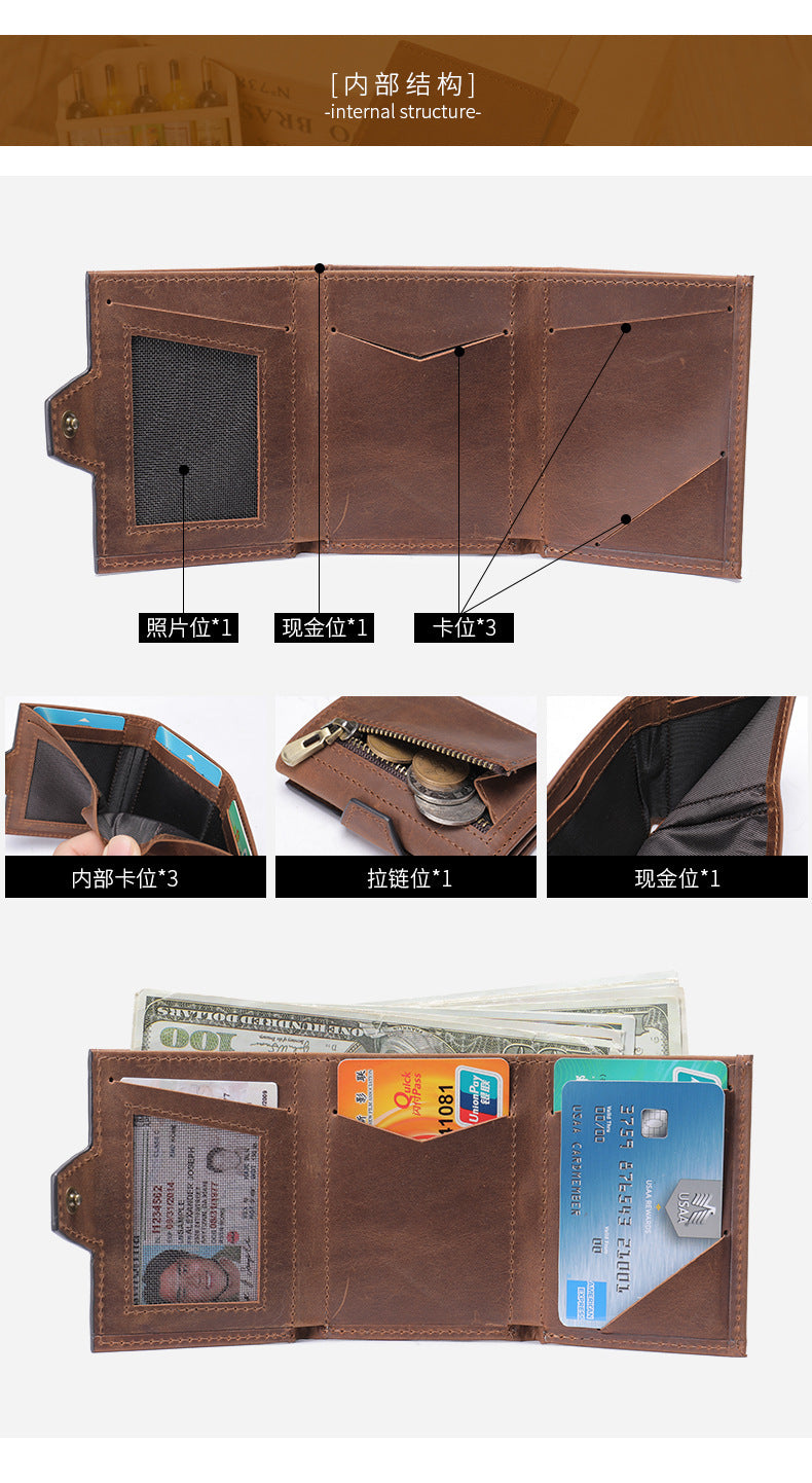 Men's wallet cowhide tri-fold coin purse men's wallet