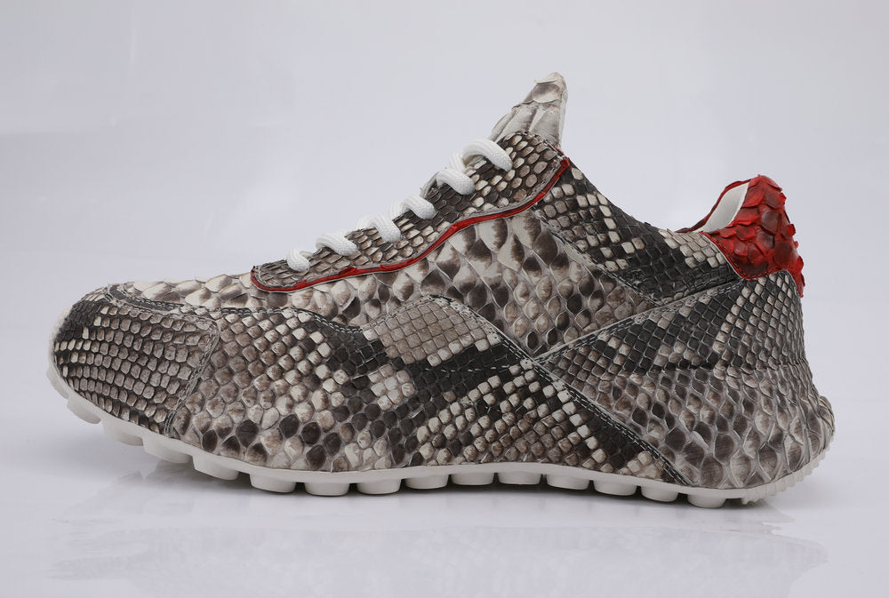Python Skin Genuine Leather Men's Sneakers Sports Casual Shoes Fashion In Heels Men Shoes