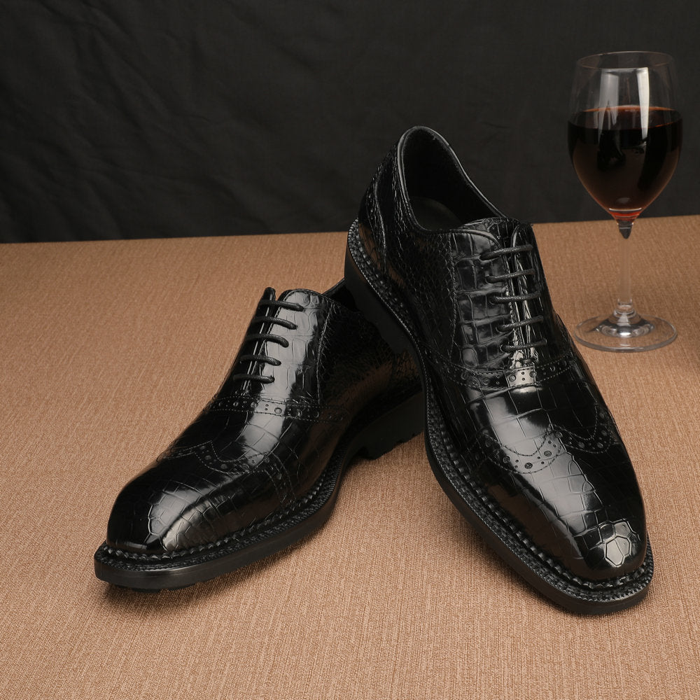 New Crocodile Skin Genuine Leather Men's Leather Shoes Rubber Sole Business Shoes
