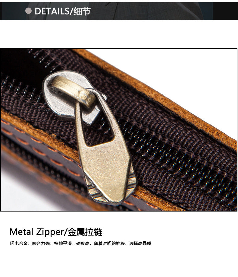 Men's Wallet Cow Leather Retro Casual Zipper Large Capacity Men's Wallet Coin Bag