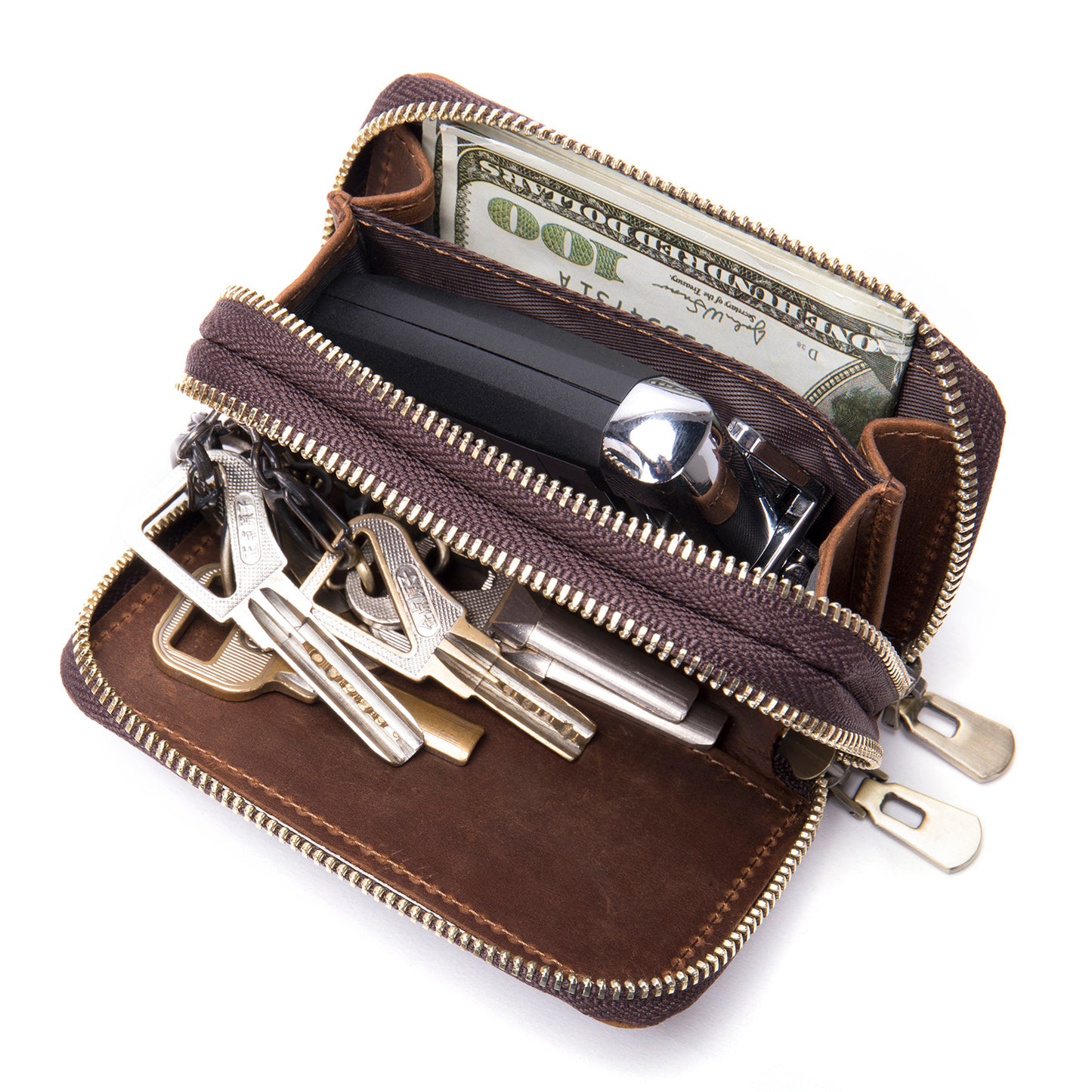Men's Wallet Portable Cowhide Car Key Wallet Zipper Retro DIY Men's Wallet Handbag