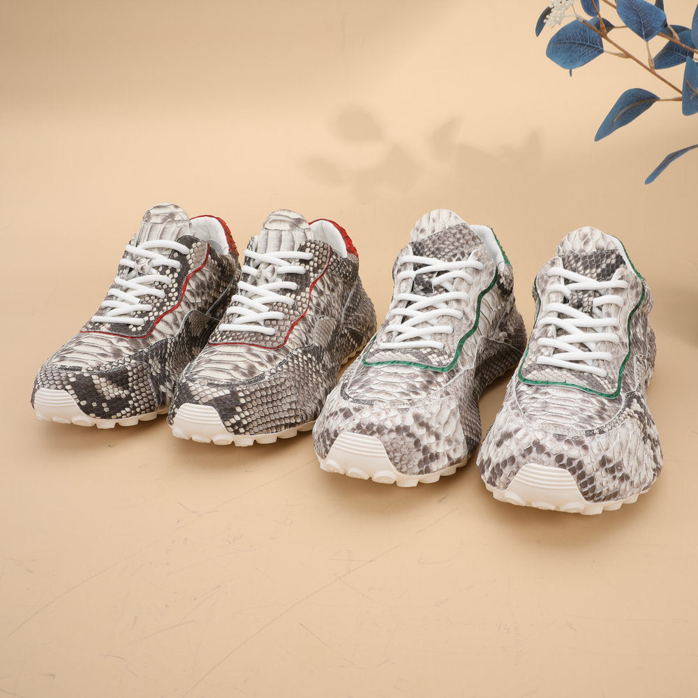 Python Skin Genuine Leather Men's Sneakers Sports Casual Shoes Fashion In Heels Men Shoes