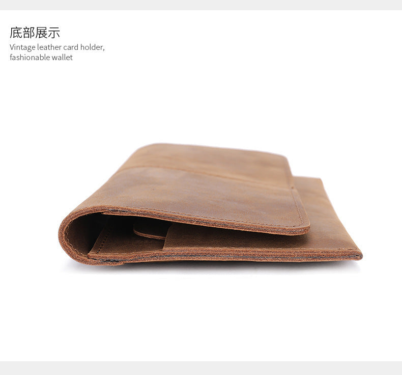 Men's long wallet, genuine cowhide leather, zipper, thin business card holder, wallet for men