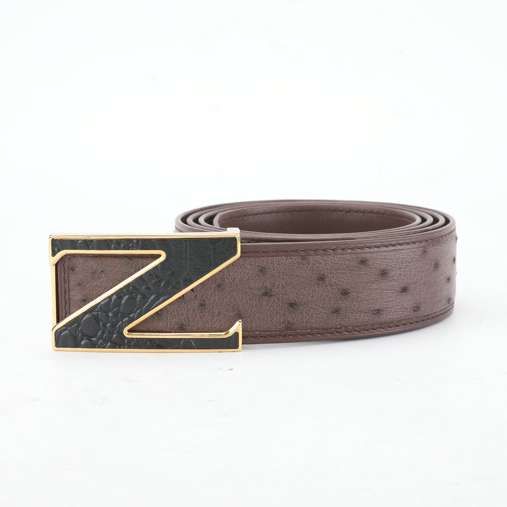 Ostrich skin genuine leather men's belt fashion business casual smooth buckle men belt