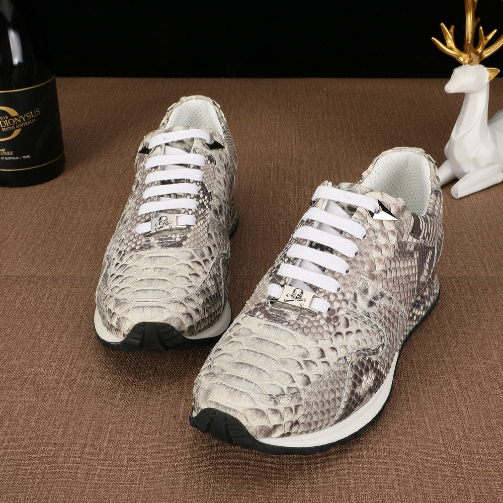 Python Skin Genuine Leather Men's Sneakers Sports Casual Shoes Wear-resistant Breathable Men Shoes
