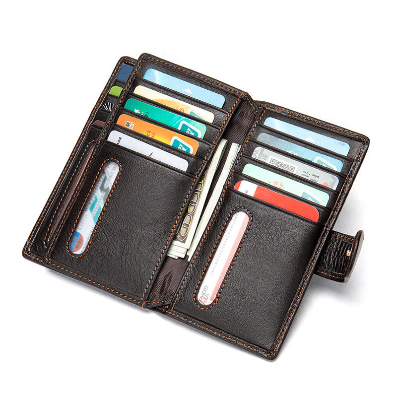 Men's long wallet made of genuine cowhide leather, high quality card holder, clutch bag, wallet for men
