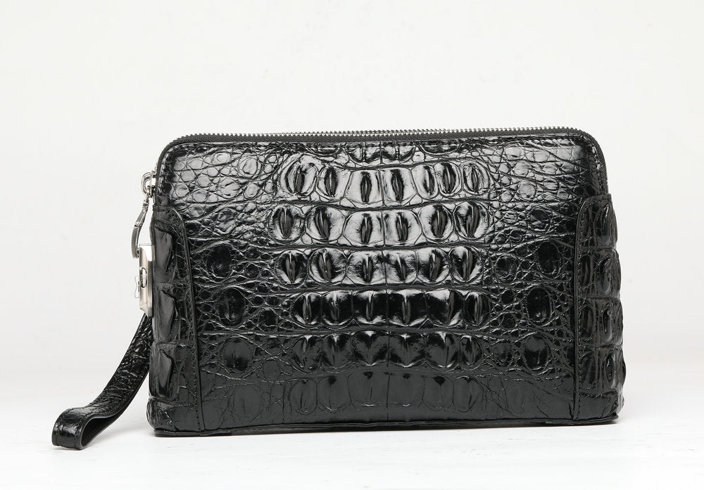 Men's Bag Crocodile Skin Genuine Leather Business Double Zipper Security Lock Privacy Protection Handbag
