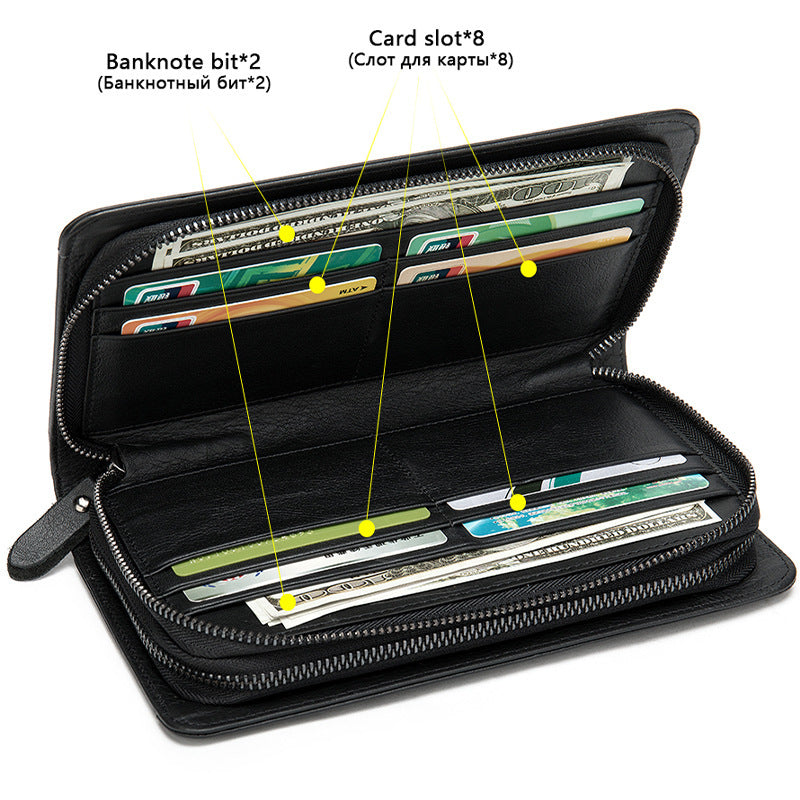 Men's long wallet genuine cowhide leather clutch bag business multifunctional zipper men's wallet