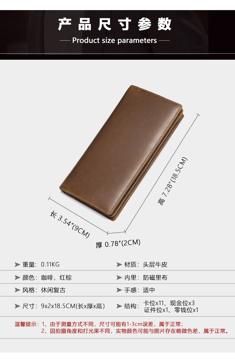Men's long wallet handmade retro clutch bag coin holder wallet for men