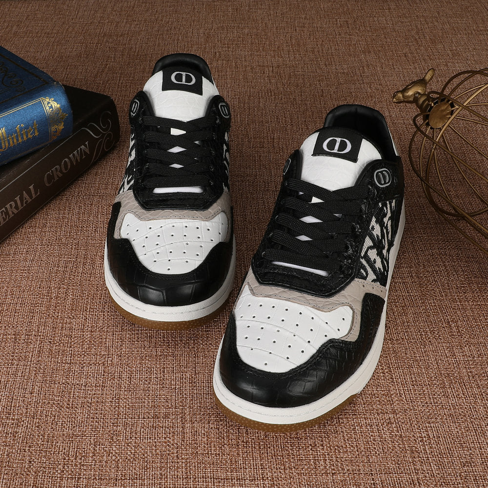 Crocodile Skin Genuine Leather Men's Sneakers Fashion Casual Shoes Rubber Sole Excellent Breathability Men's Shoes