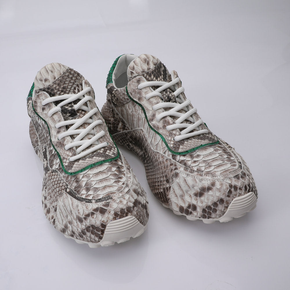 Python Skin Genuine Leather Men's Sneakers Sports Casual Shoes Fashion In Heels Men Shoes