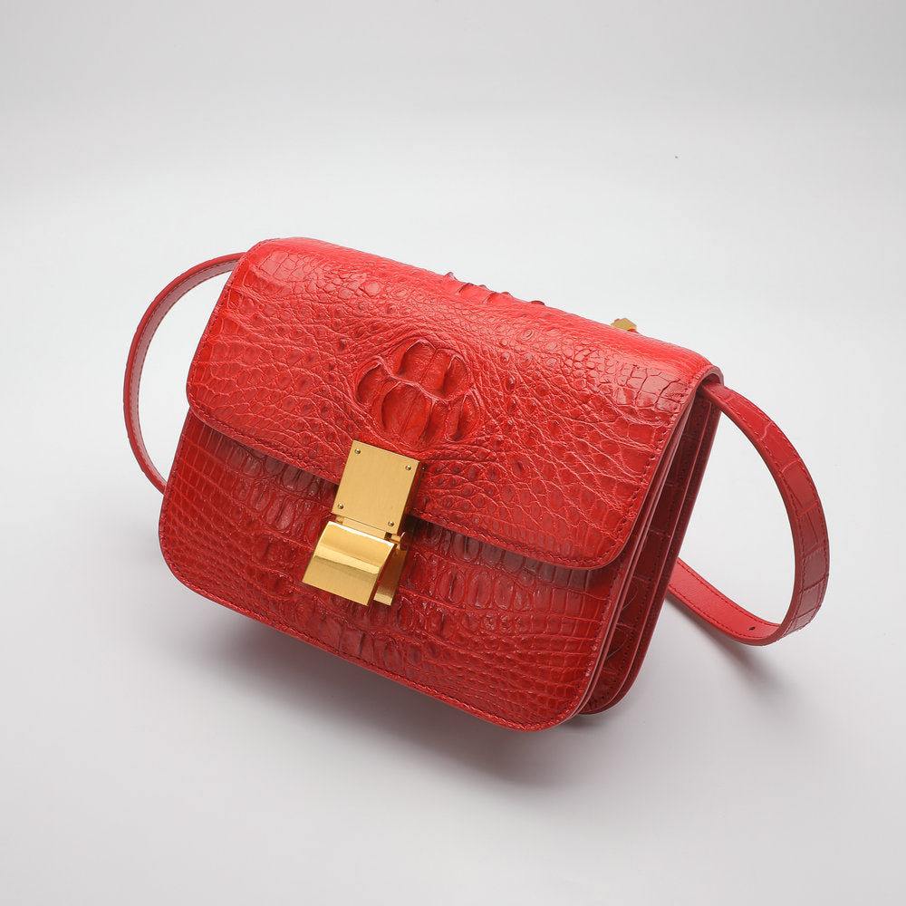 Siamese crocodile skin small square bag tofu bag shoulder bag ladies diagonal shoulder bag