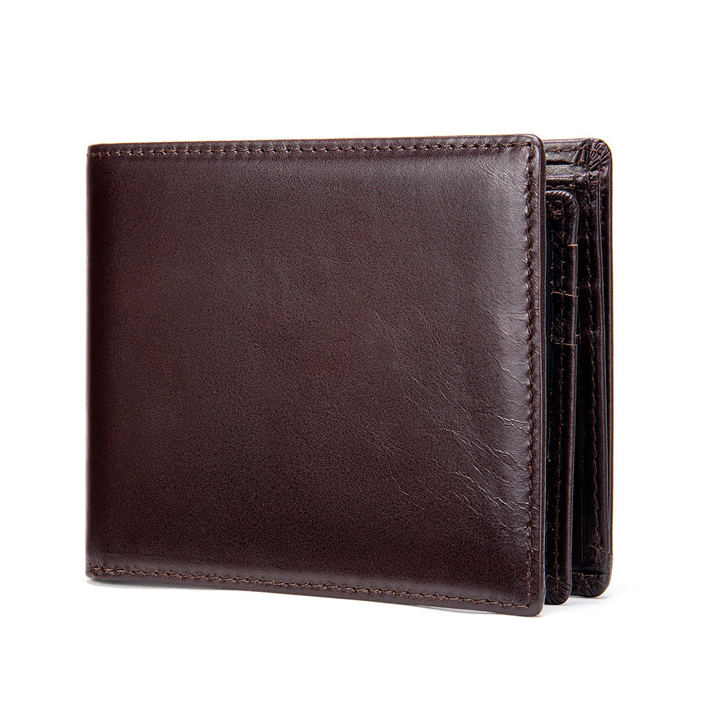 Men's short wallet cowhide genuine leather retro casual anti-theft wallet