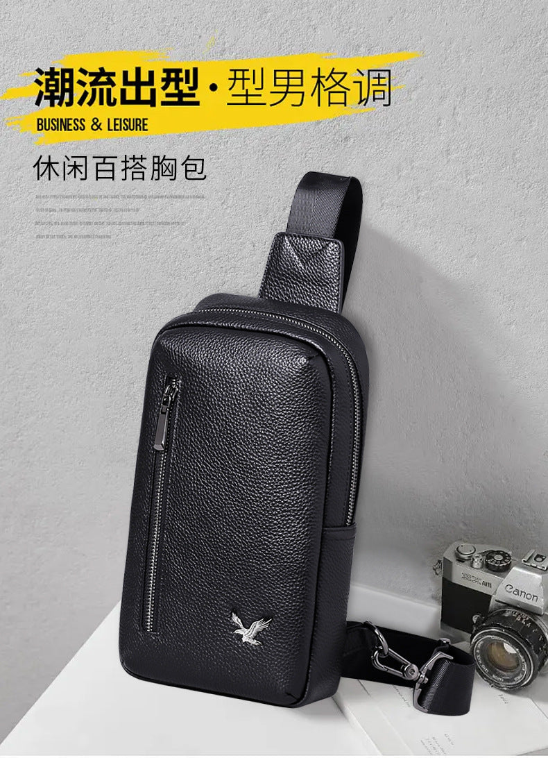 Men's bust bag cowhide Korean casual fashion simple crossbody bag